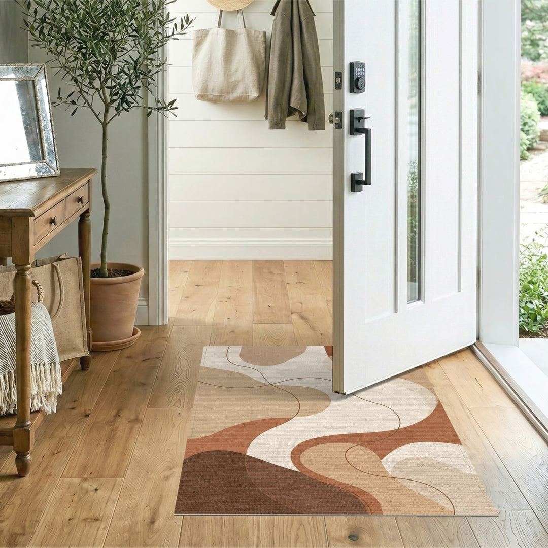 Abstract Area Brown and Tan Wavy Brown Abstract Area Rug