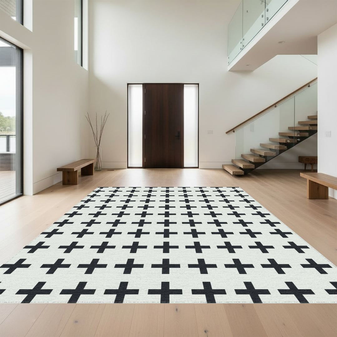 Minimalist Black Plus Sign Grid Rug