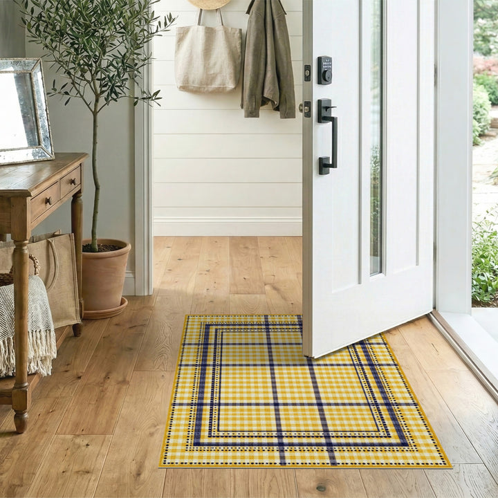 Yellow Gingham Checkered Area Rug