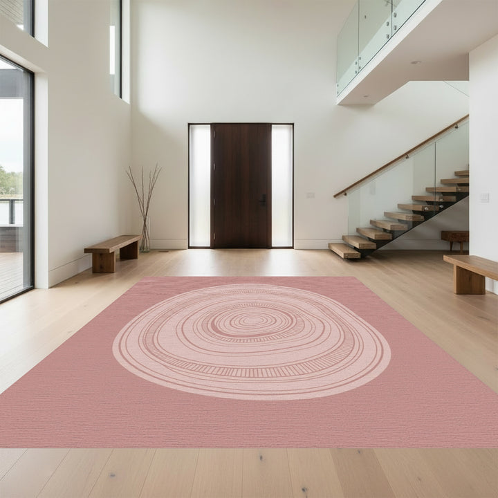 Terracotta Concentric Circles Abstract Rug