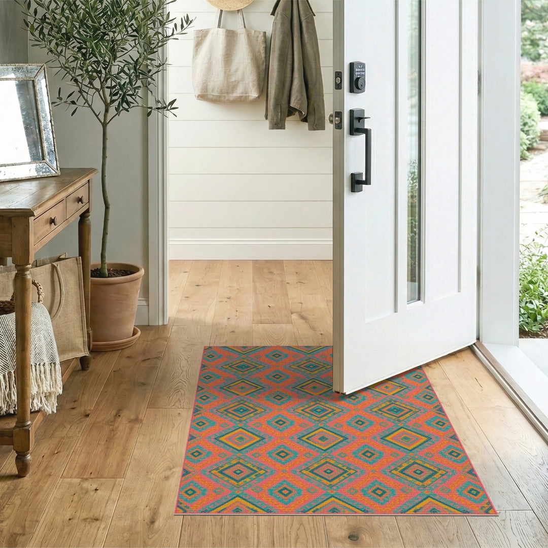 Multi-color and Patterns Vibrant Multi-Color Diamond Geometric Area Rug