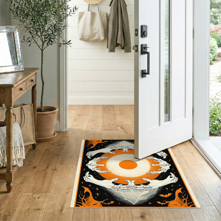 Spooky Skeleton Hands Orange Eye Area Rug