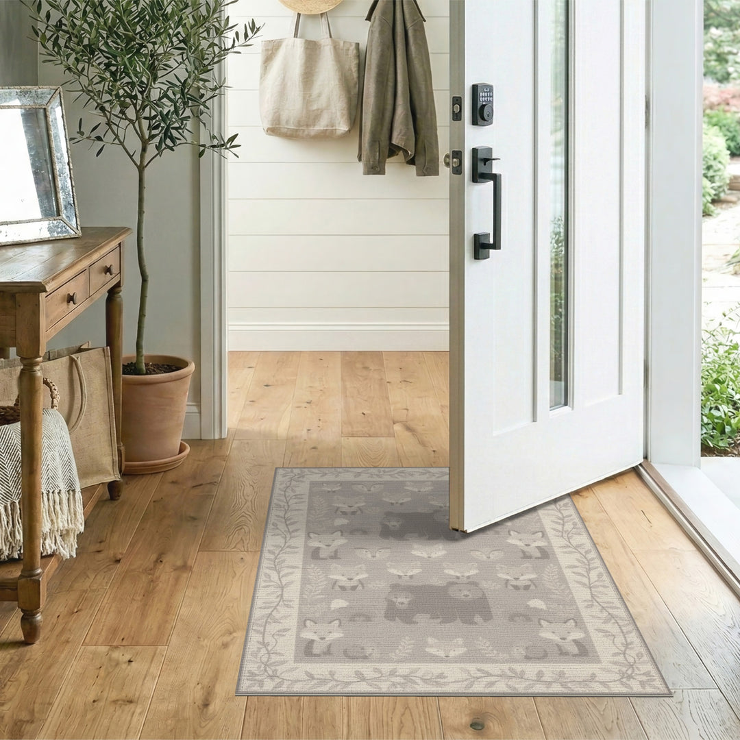 Grey Fox and Bear Kids Area Rug