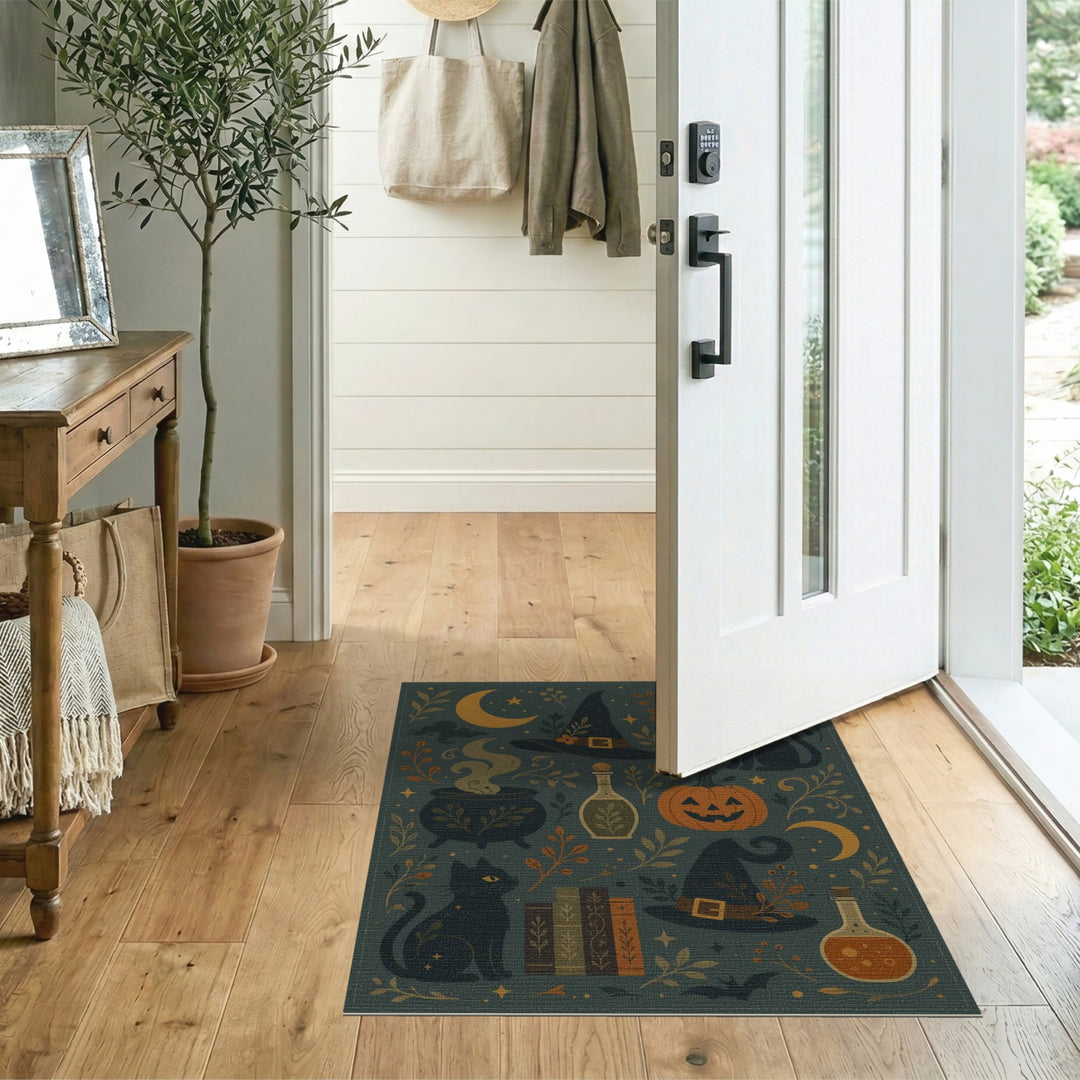 Magical Halloween Witch Cat Area Rug