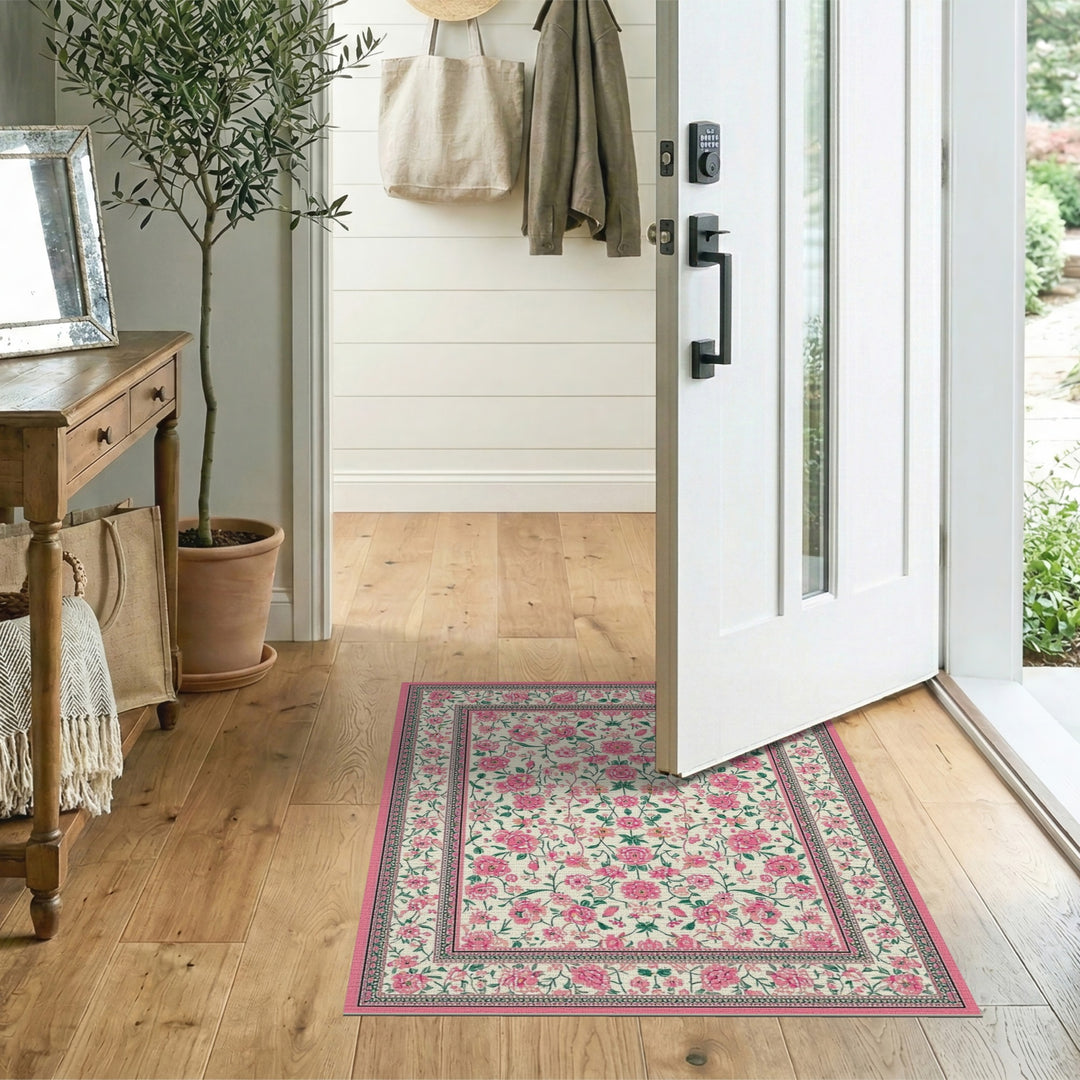 Pink Rose Pink Rose Vintage Floral Area Rug