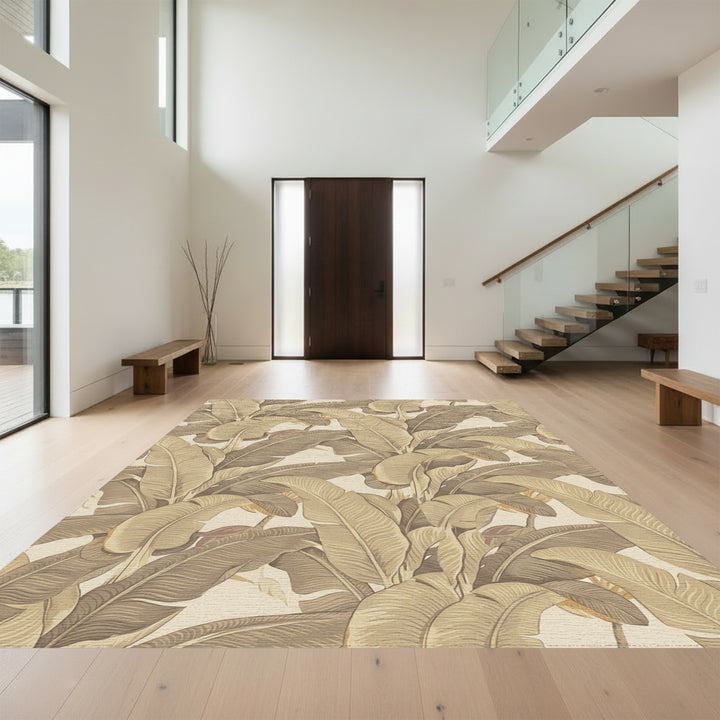 Earthy Toned Banana Leaf Tropical Rug