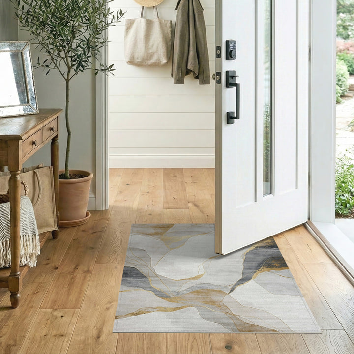 Gold and Silver Abstract Gold Marble Area Rug