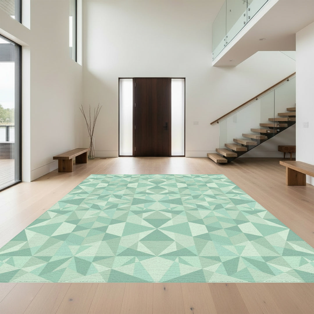 Soft Teal Geometric Crystal Tiling Rug