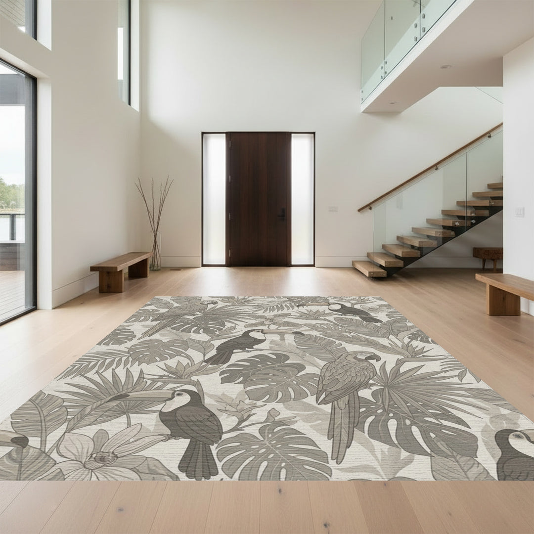 Taupe Tropical Toucans and Macaws Rug