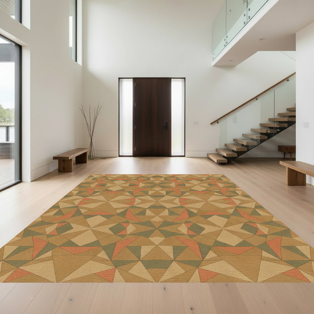 Geometric Earth Tone Interlocking Shapes Rug