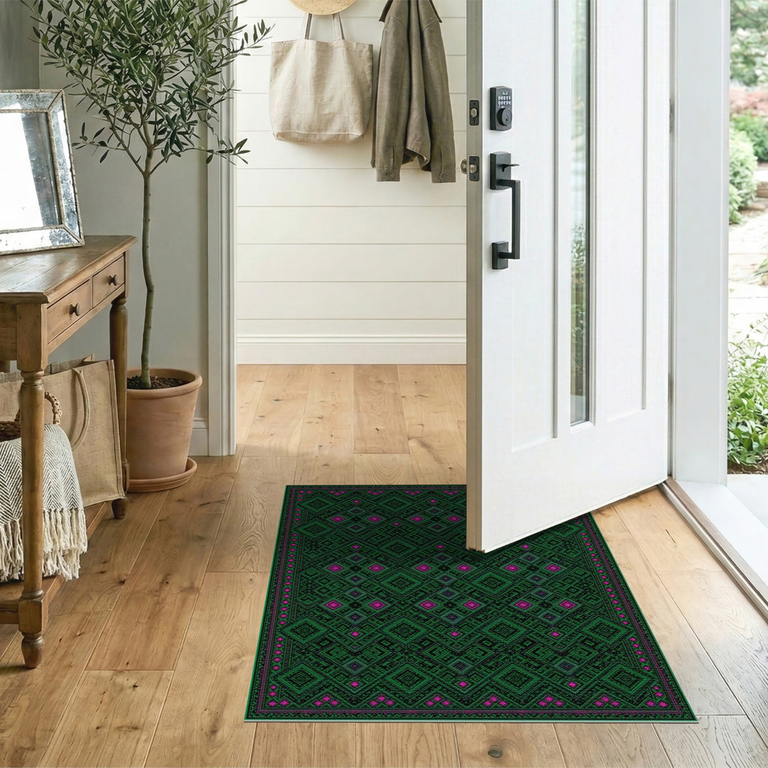 Green Geometric Diamond Area Rug