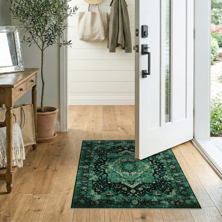Green Distressed Persian Medallion Area Rug