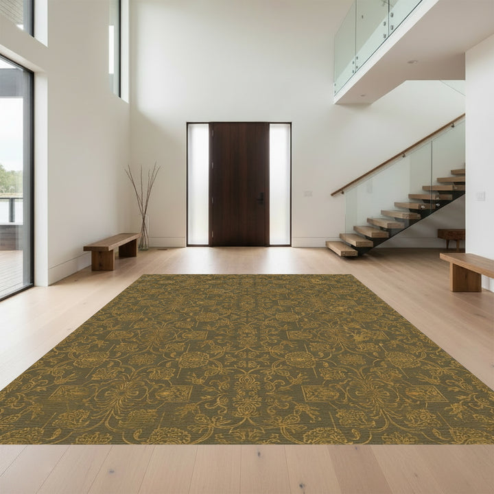 Distressed Gold Floral Damask Accents Rug