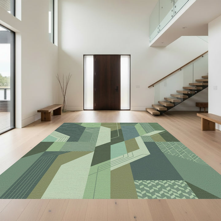 Forest Green Geometric Architectural Elements Rug