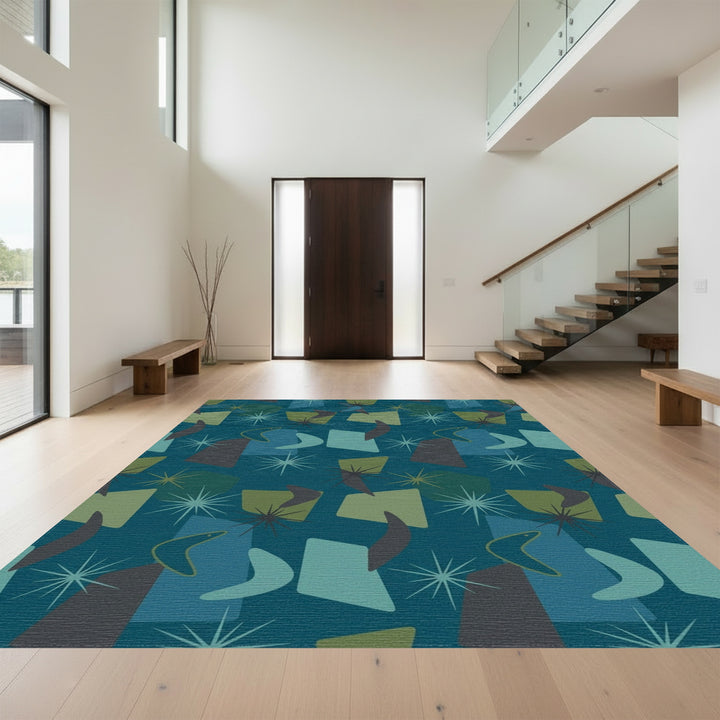 Mid Century Atomic Starburst Shapes Rug
