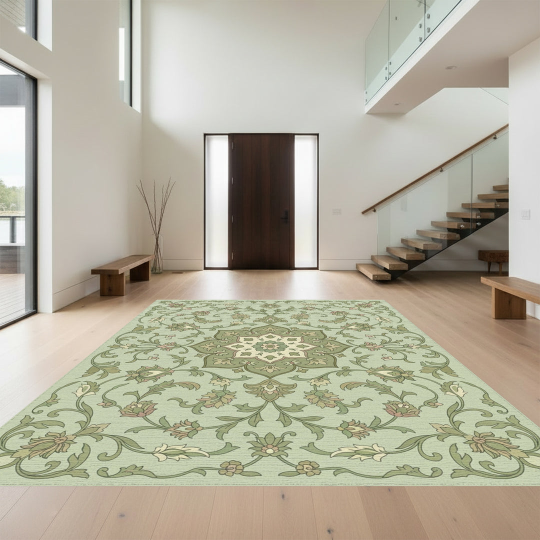 Pale Green Floral Medallion Vine Rug