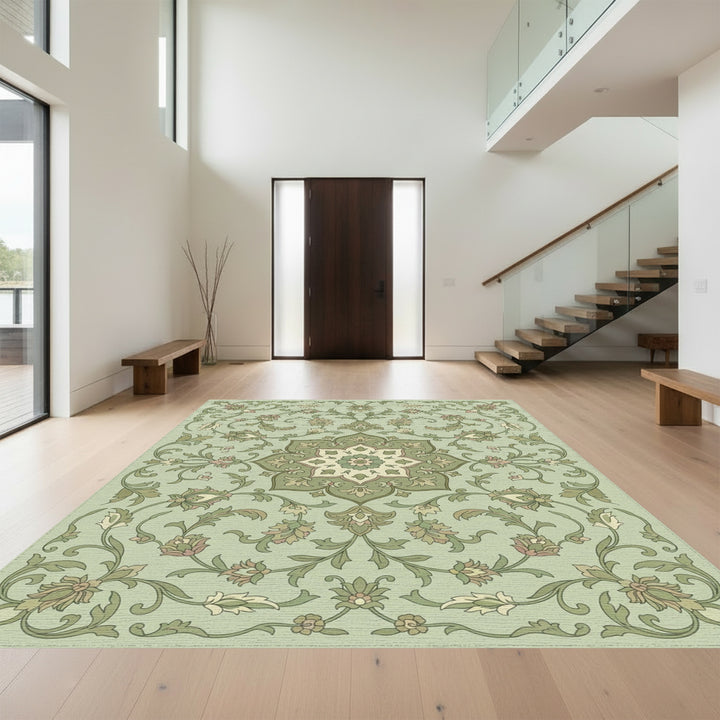 Pale Green Floral Medallion Vine Rug