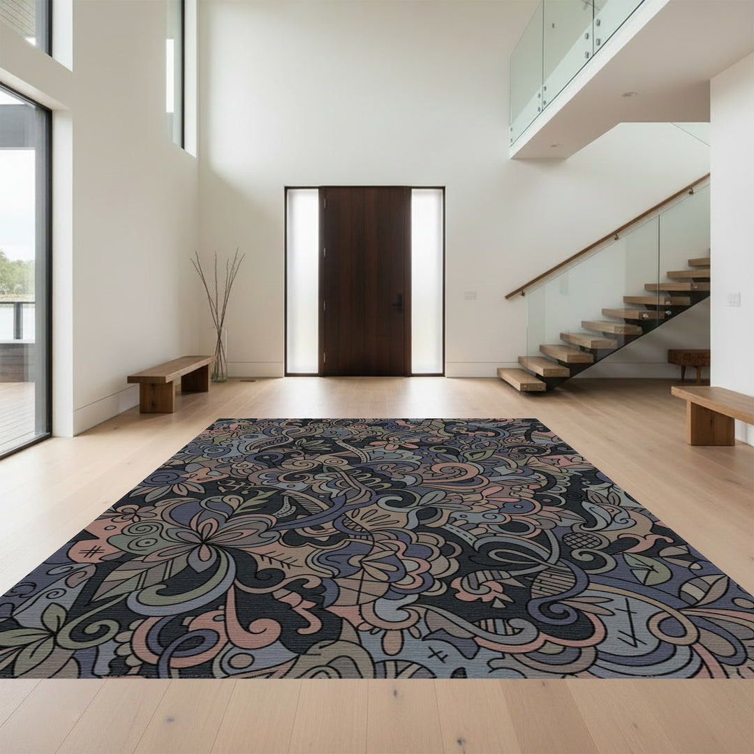 Earthy Tones Organic Floral Swirl Rug