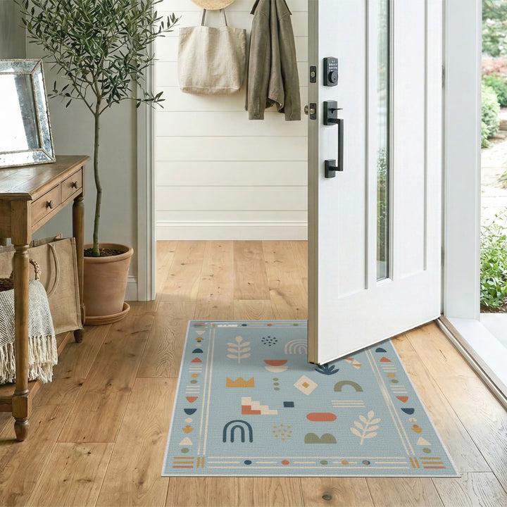 Boho Chic Light Blue Geometric Area Rug