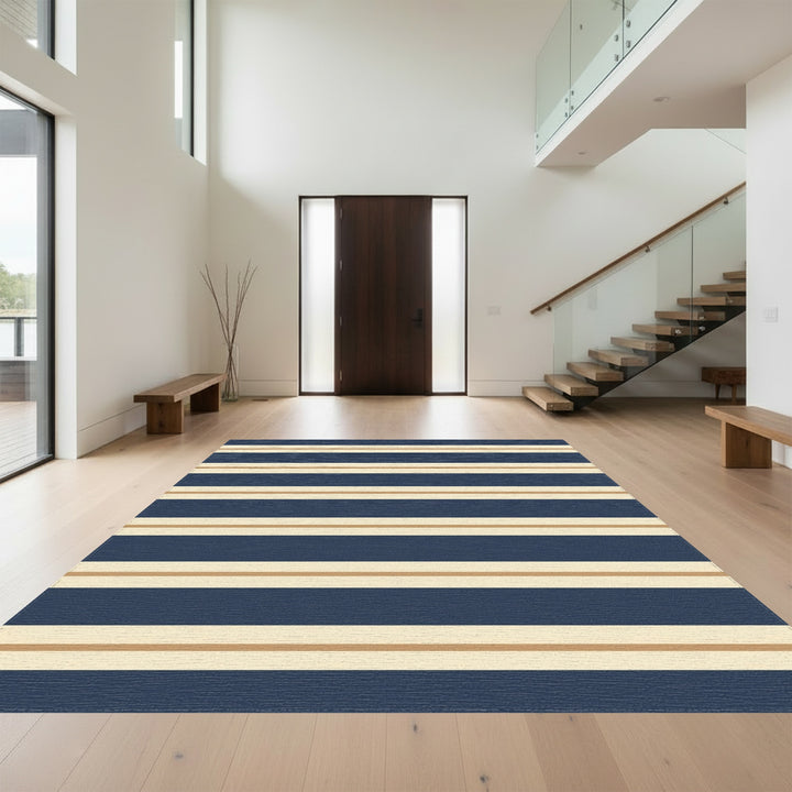 Classic Navy Cream Gold Stripe Rug