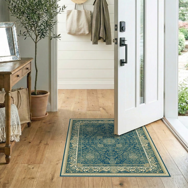 Gold Traditional Persian Teal Gold Persian Medallion Area Rug
