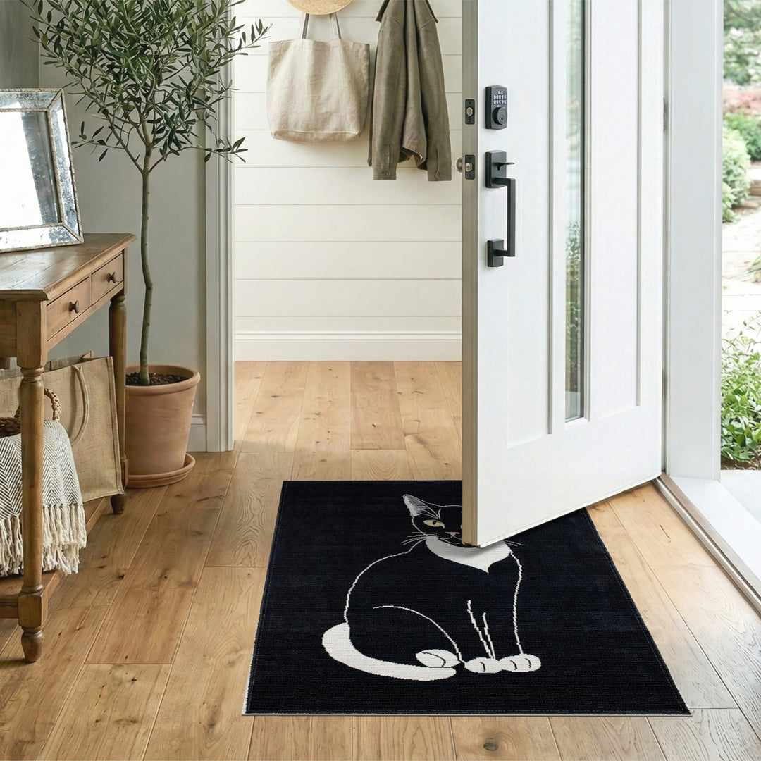 Black and White Cat Area Rug