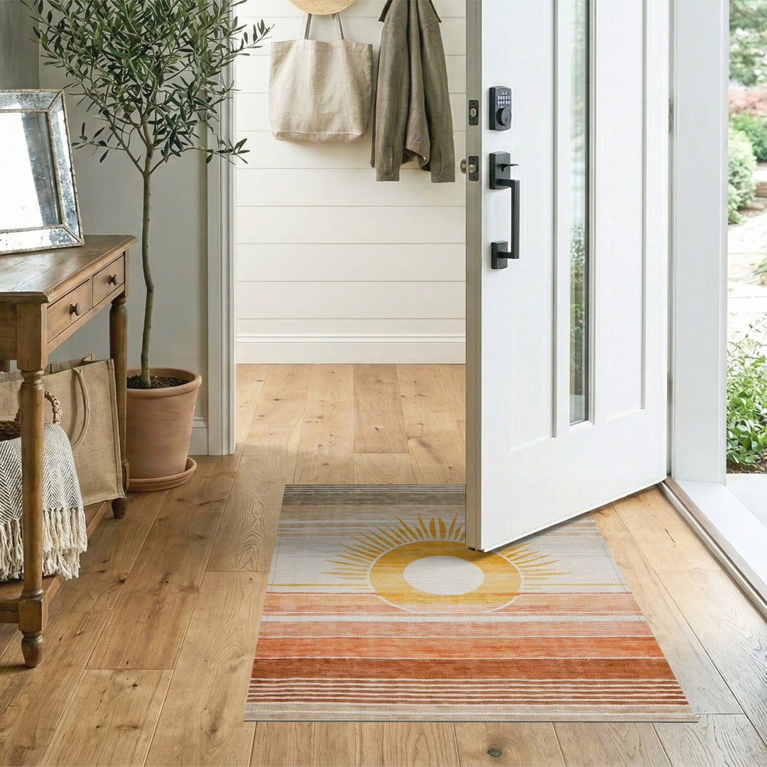 Yellow Sunburst Striped Area Rug