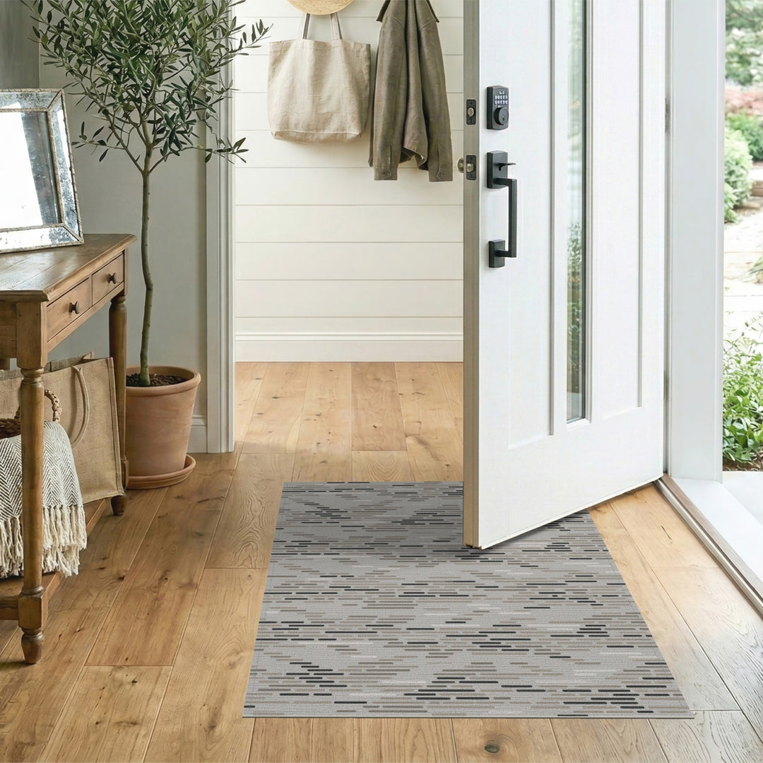 Grey Geometric Dashed Area Rug