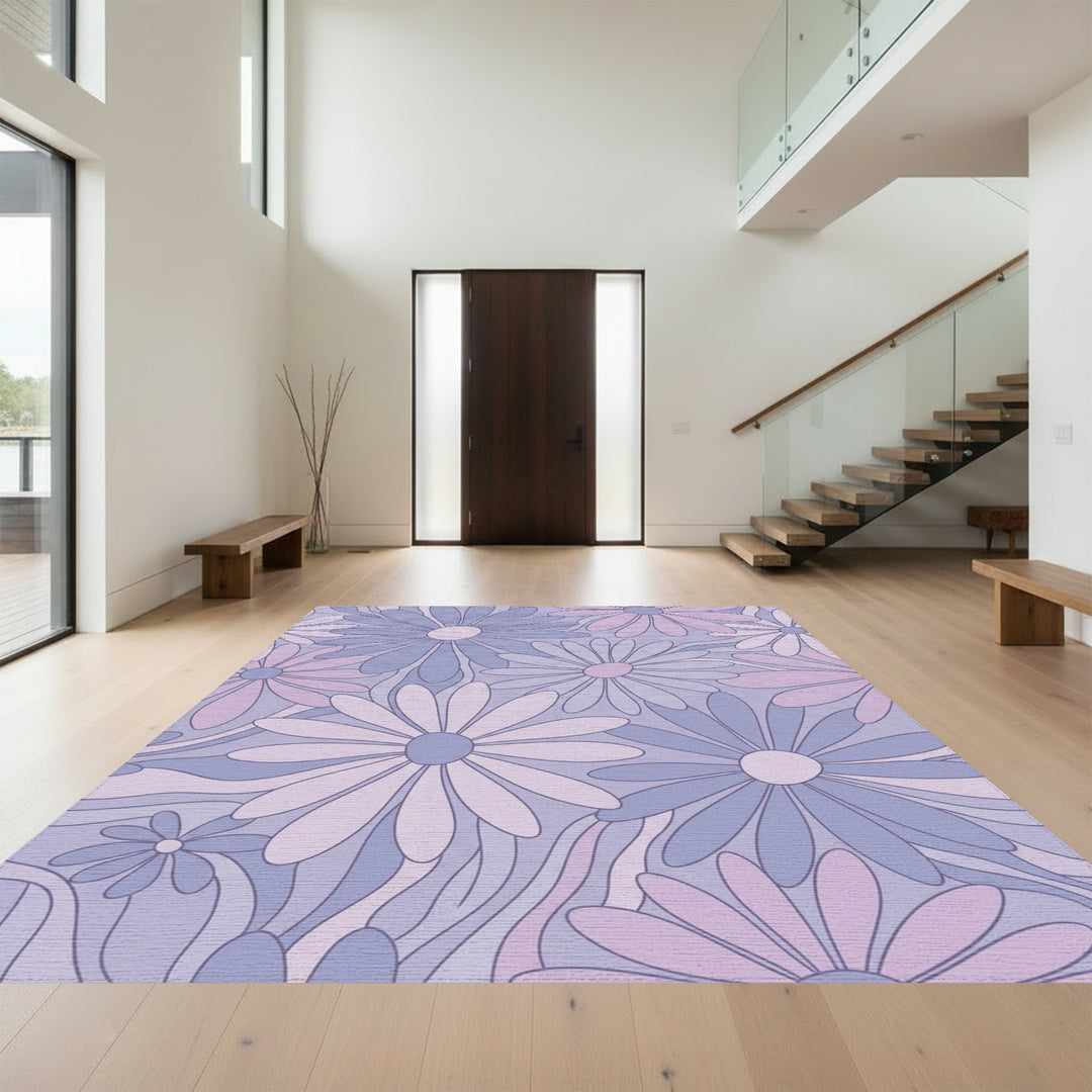 Retro Lavender Daisy Swirl Rug