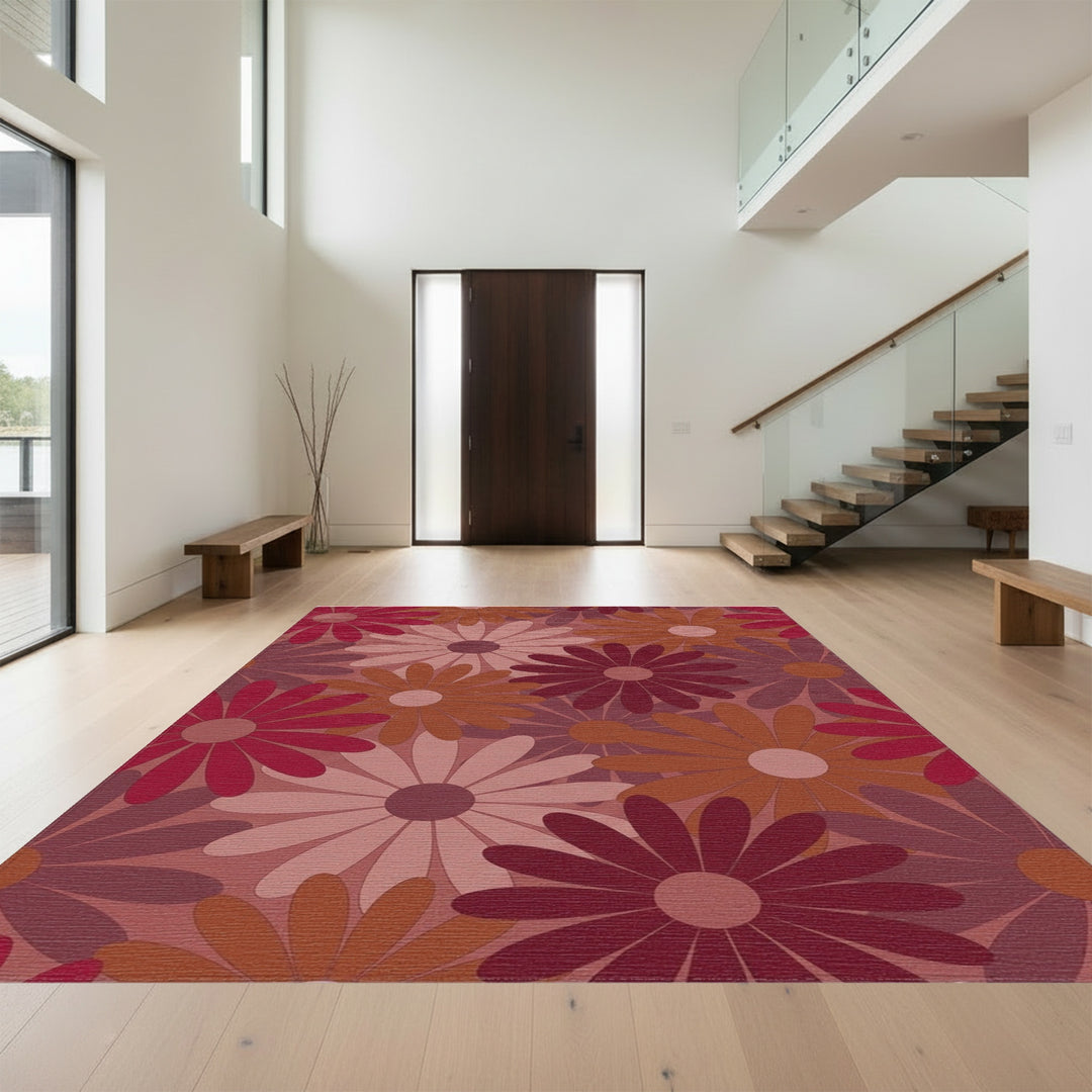 Retro Floral Bloom Arrangement Rug