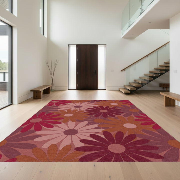 Retro Floral Bloom Arrangement Rug