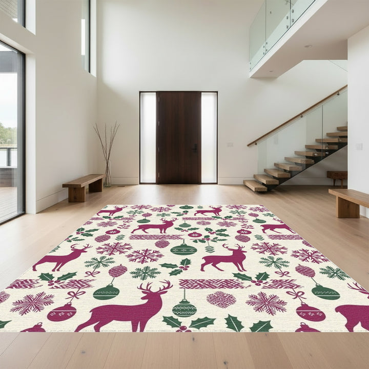 Deep Berry Reindeer Snowflake Holiday Accents Rug