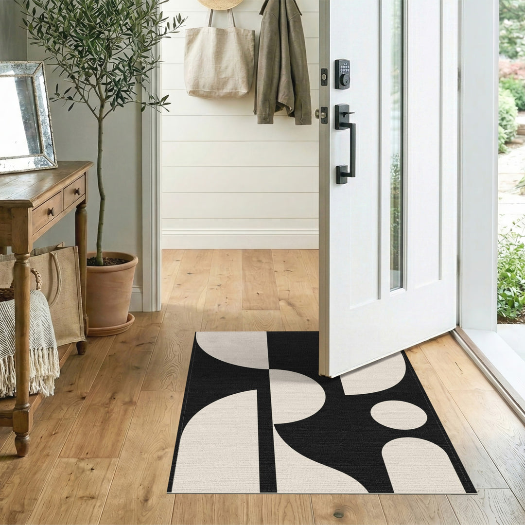 Black and White Black Beige Geometric Modern Area Rug