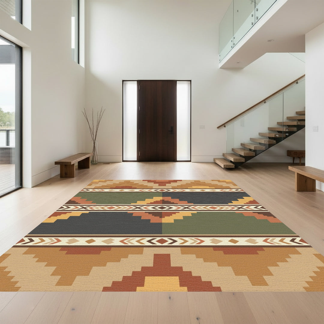 Terracotta Earth Tone Geometric Steps Rug