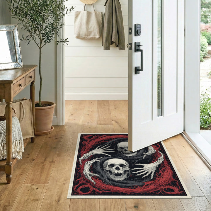 Gothic Skull Hands Red Swirl Rug