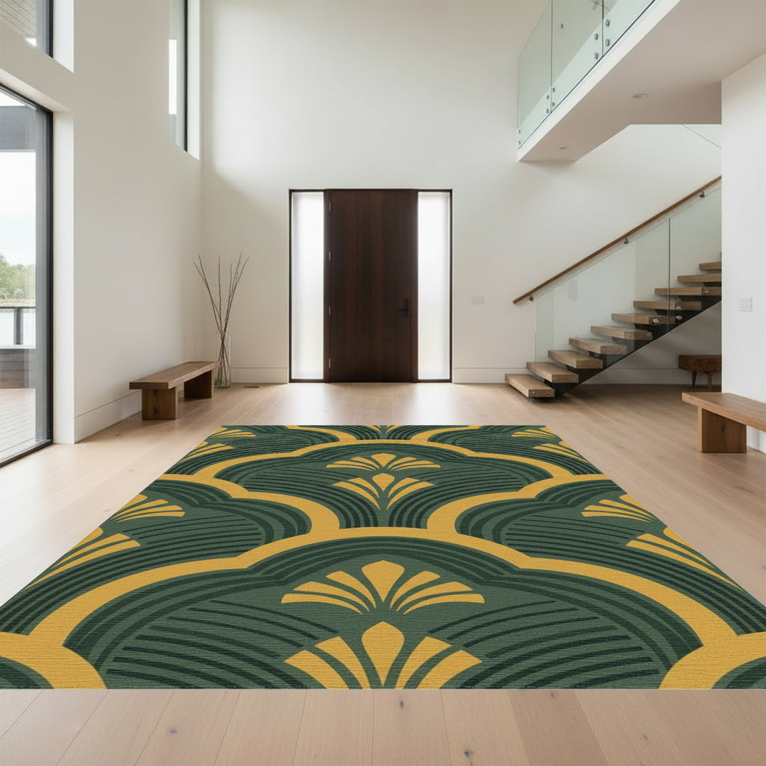 Emerald Gold Fan Scallop Rug
