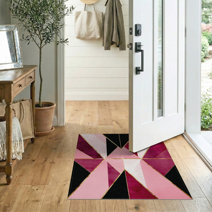 Geometric Modern Pink Geometric Area Rug with Gold Accents