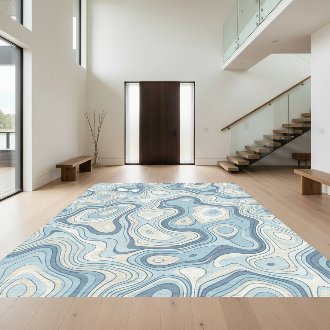 Blue Ivory Topographic Wave Rug