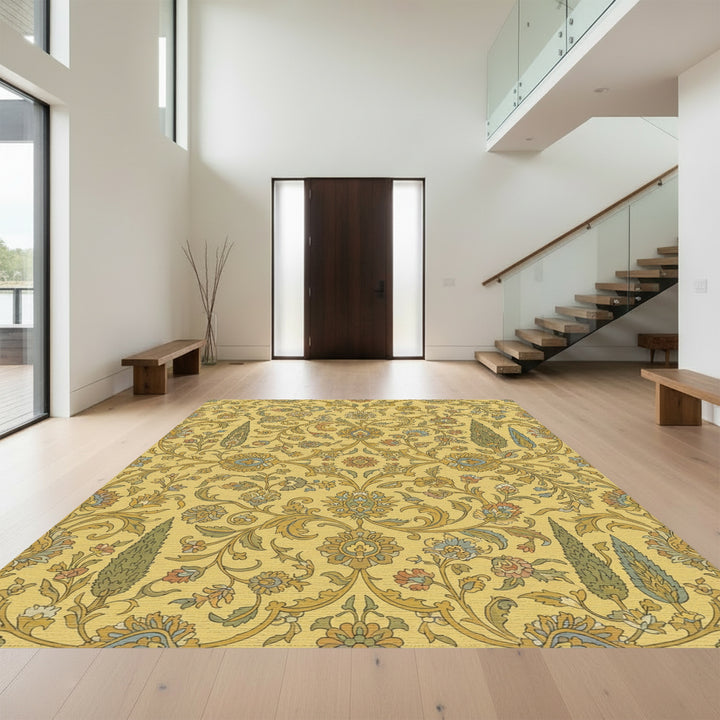 Golden Yellow Floral Cypress Garden Rug