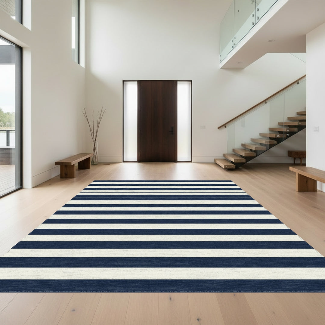 Classic Navy Cream Horizontal Stripes Rug