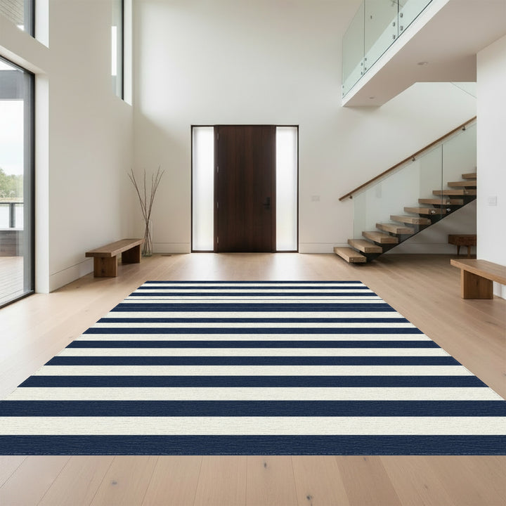 Classic Navy Cream Horizontal Stripes Rug