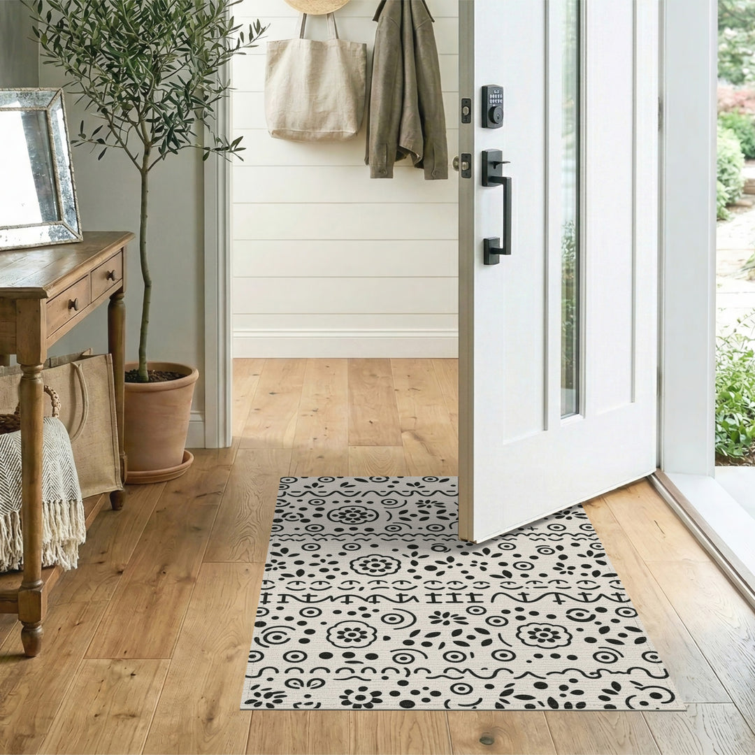 Black White Heritage Tribal Area Rug
