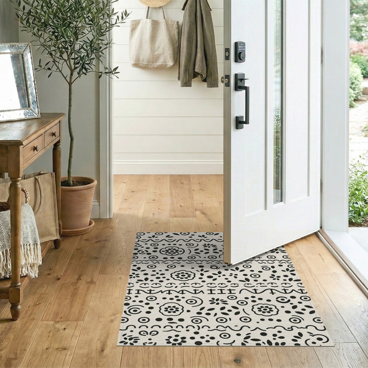Black White Heritage Tribal Area Rug