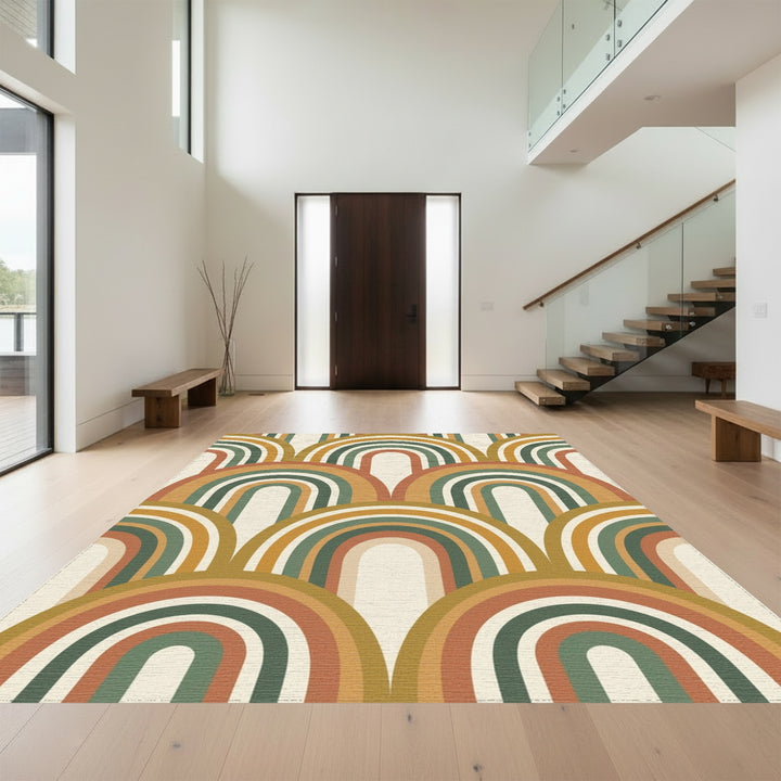 Retro Earthy Tone Arch Rainbow Rug