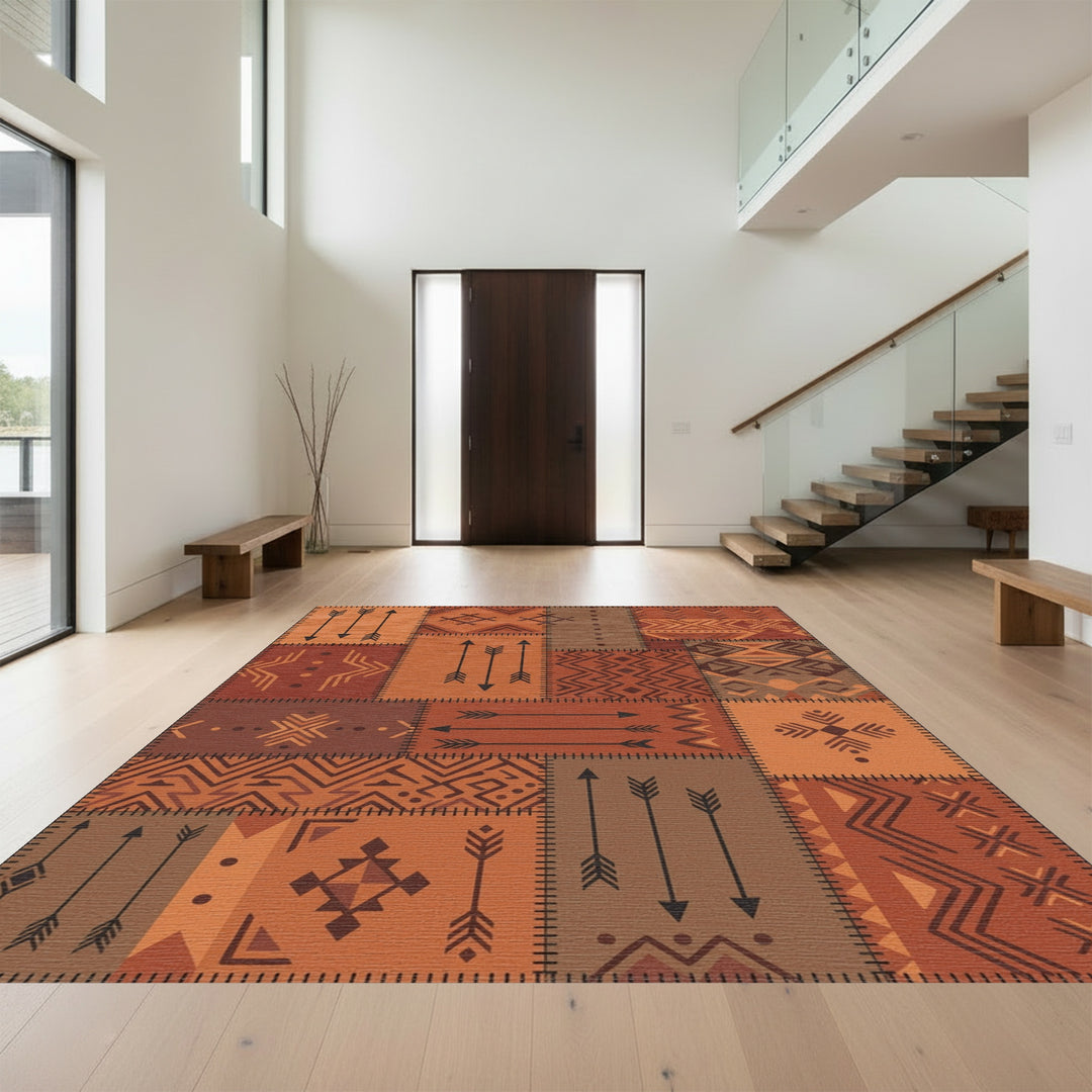 Earthy Tone Geometric Patchwork Rug