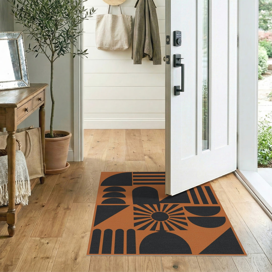 Orange Black Geometric Sunburst Area Rug