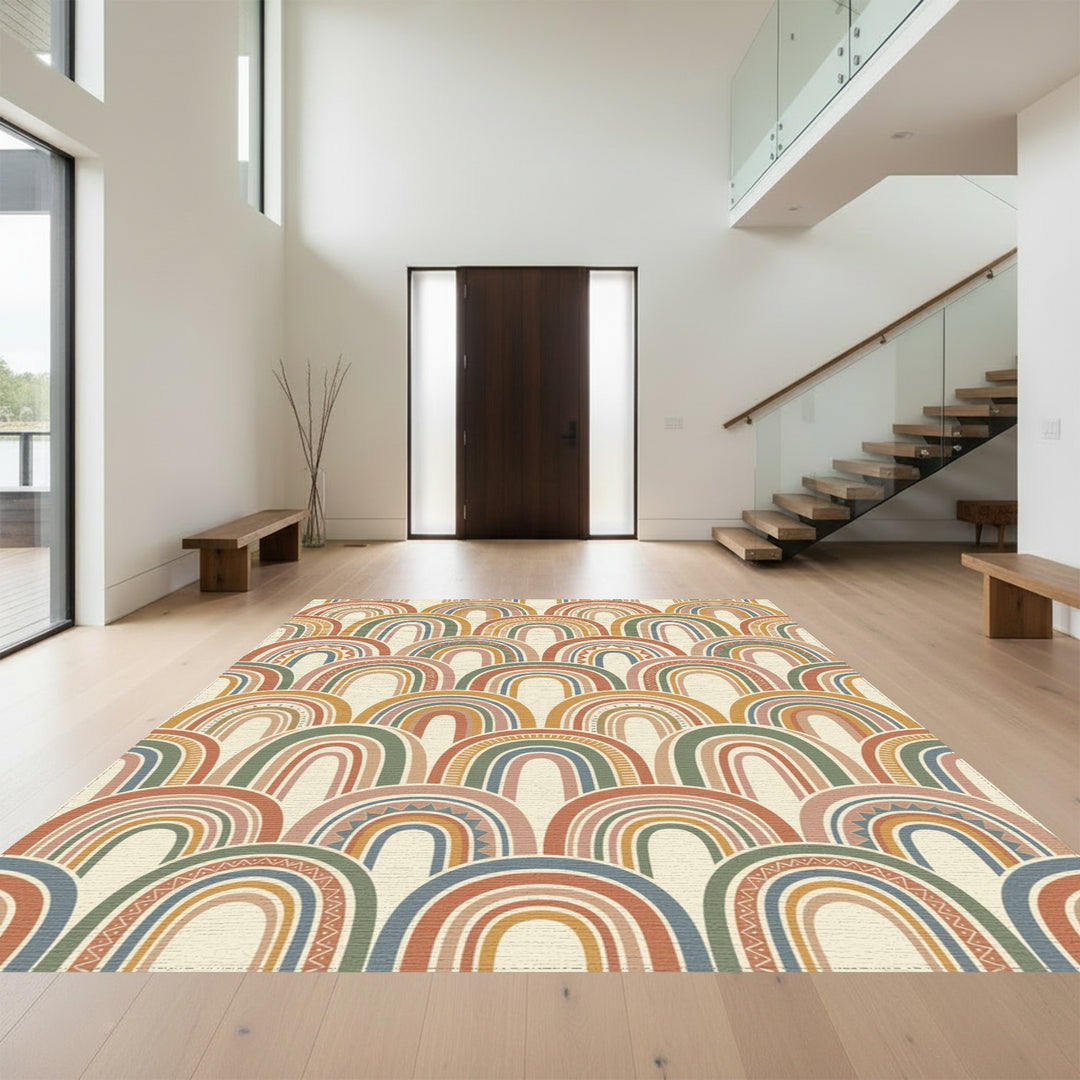Earthy Rainbow Arch Boho Mix Rug