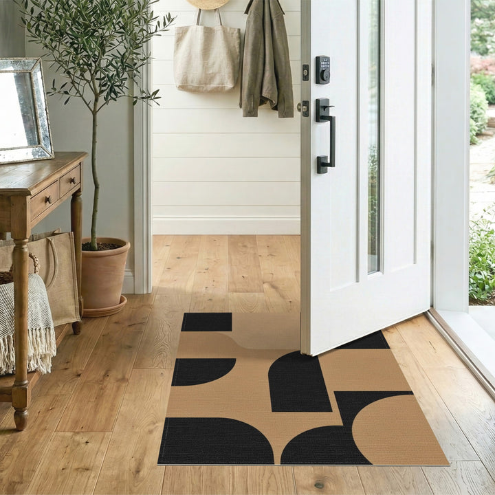 Black and Tan Geometric Area Rug