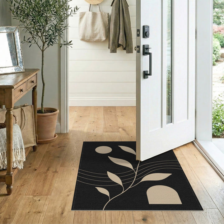 Beige Leaf Silhouette Area Rug