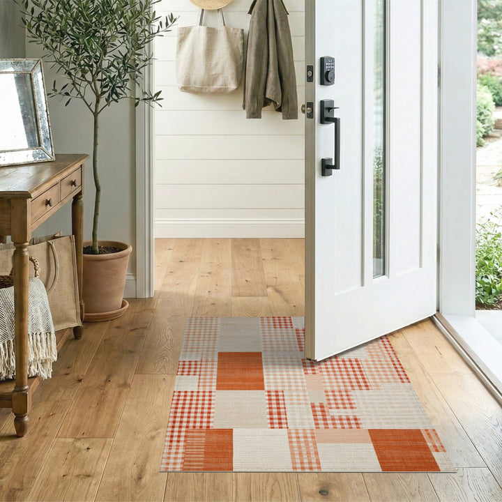 Orange Geometric Patchwork Area Rug
